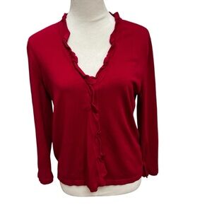 Dark pink cardigan hidden buttons v-neck approx size medium or large